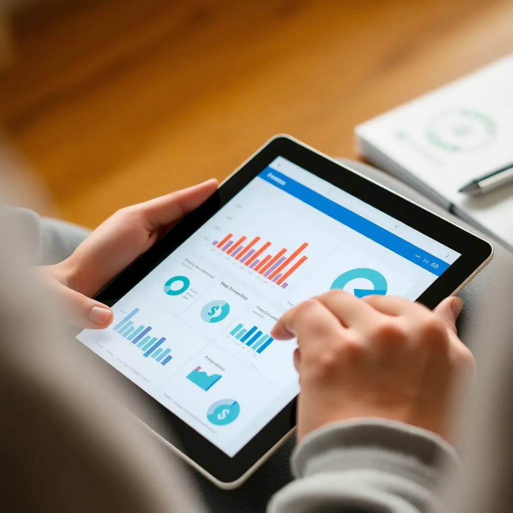 Persoon die financiële tools gebruikt op een tablet